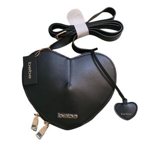 NEW Bebe Milan Black Heart Crossbody Purse with Gold Hardware & Bag Charm